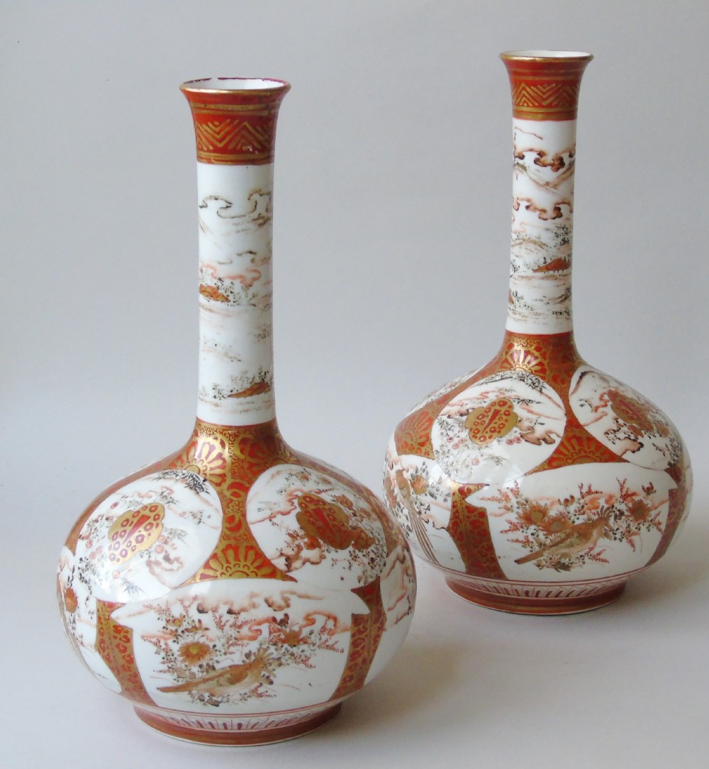 Beautiful Large Pair Japanese Meiji Kutani Vases View IV