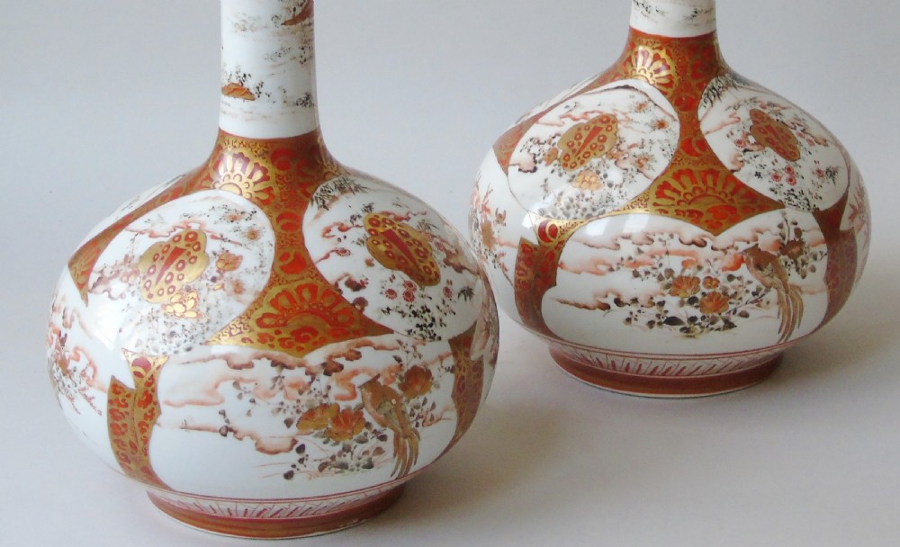 Beautiful Large Pair Japanese Meiji Kutani Vases View V
