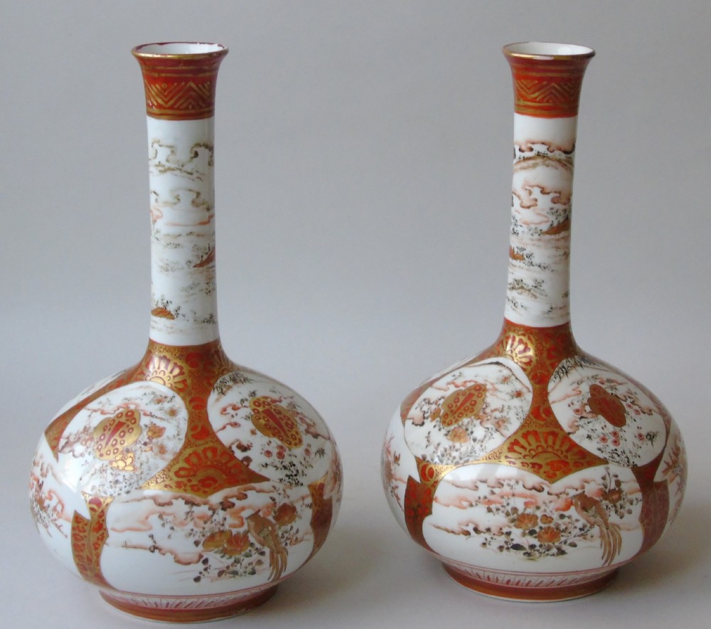 Beautiful Large Pair Japanese Meiji Kutani Vases View VI