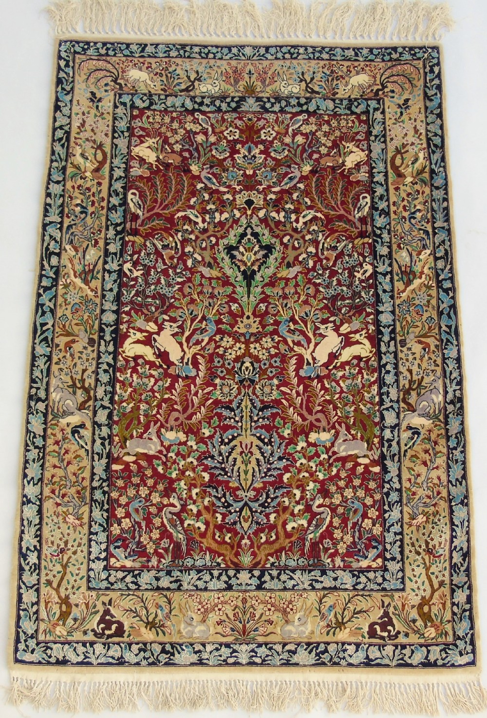 Fine Antique Isfahan Part Silk Tree of Life Design Rug