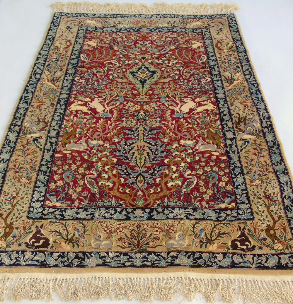 Fine Antique Isfahan Part Silk Tree of Life Design Rug View II