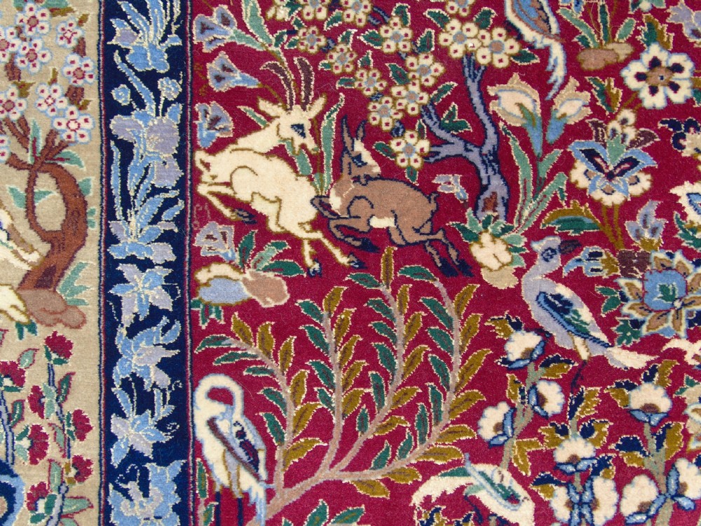 Fine Antique Isfahan Part Silk Tree of Life Design Rug View V