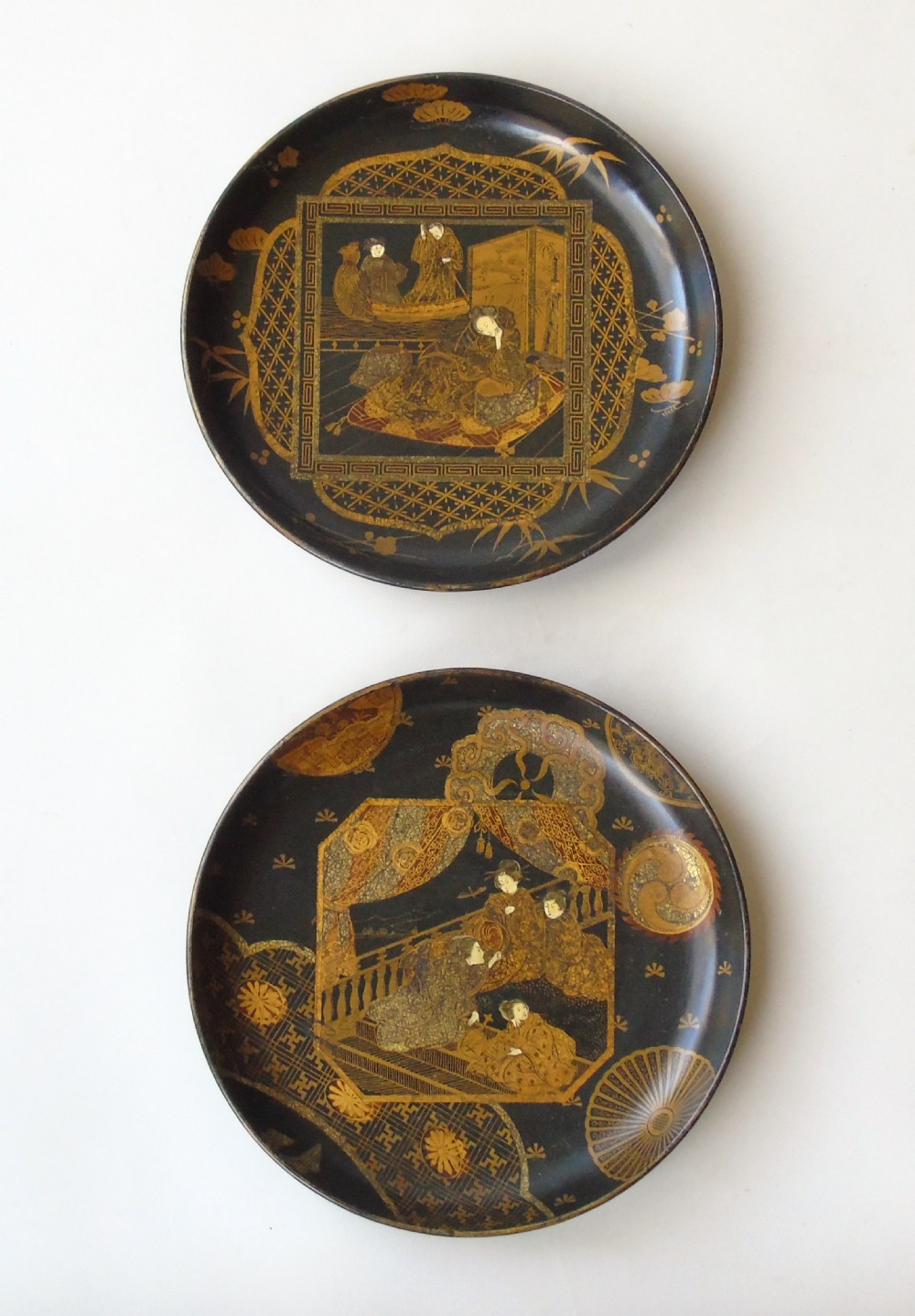 Pair Japanese Meiji Lacquer Dishes
