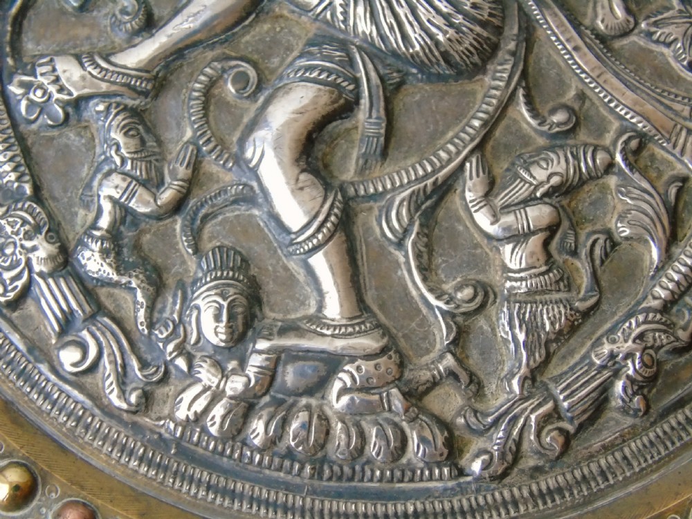 Antique Indian Charger with Silver Copper & Brass Shiva Deity View VI