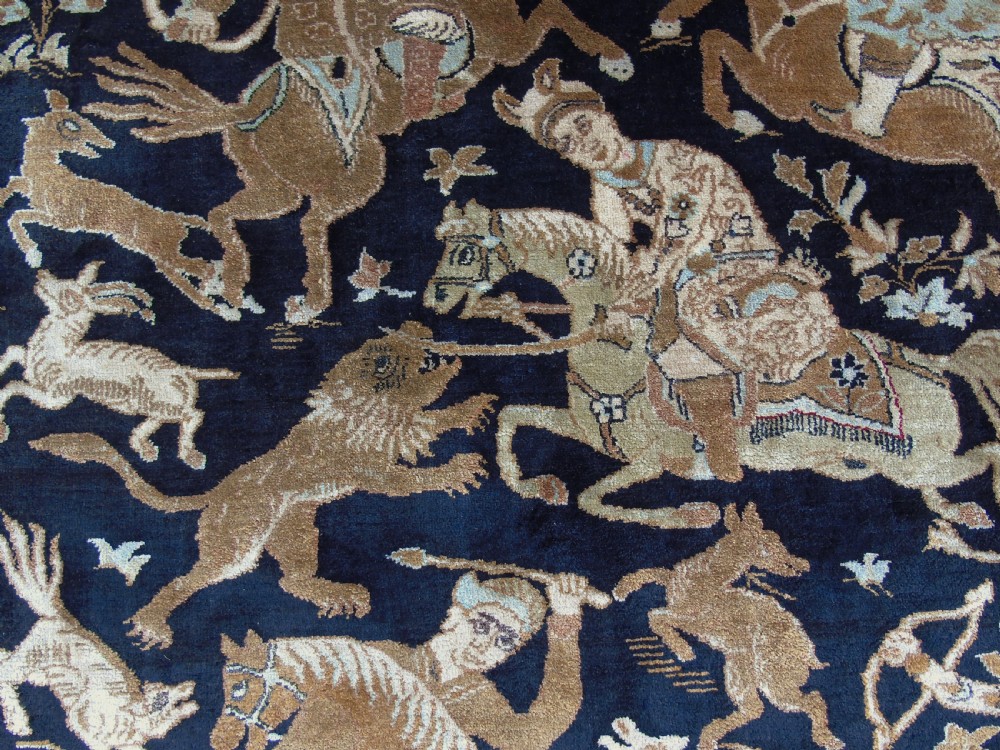 Fine Antique Ghom Silk Hunting Design Rug View IV