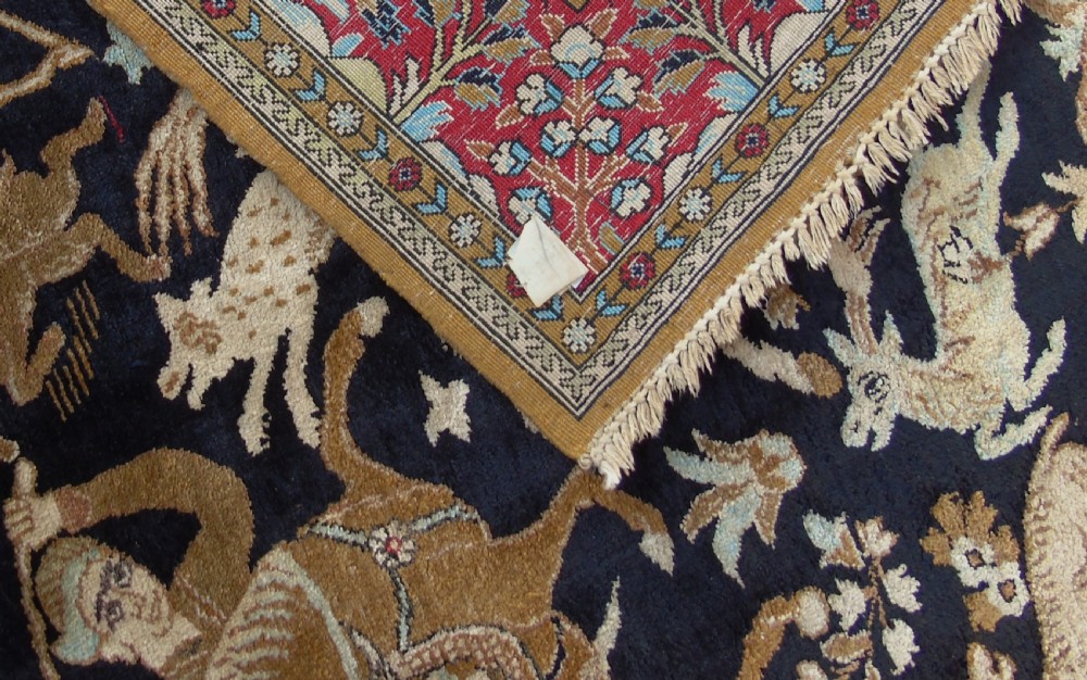 Fine Antique Ghom Silk Hunting Design Rug View VI