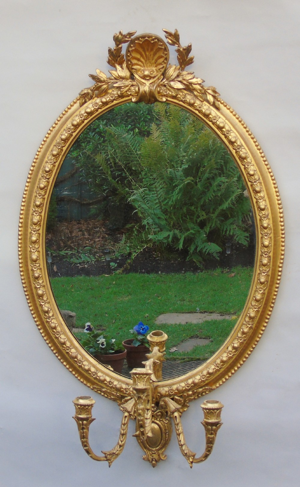 Superb Antique Gilded Oval Girandole Mirror