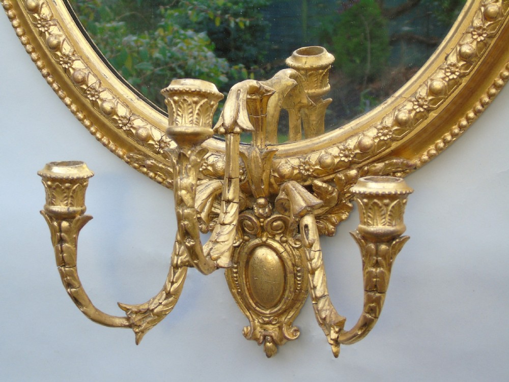 Superb Antique Gilded Oval Girandole Mirror View III