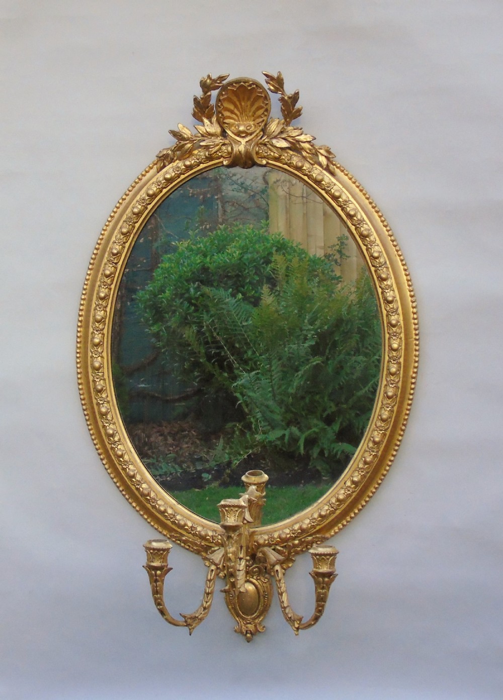 Superb Antique Gilded Oval Girandole Mirror View IV