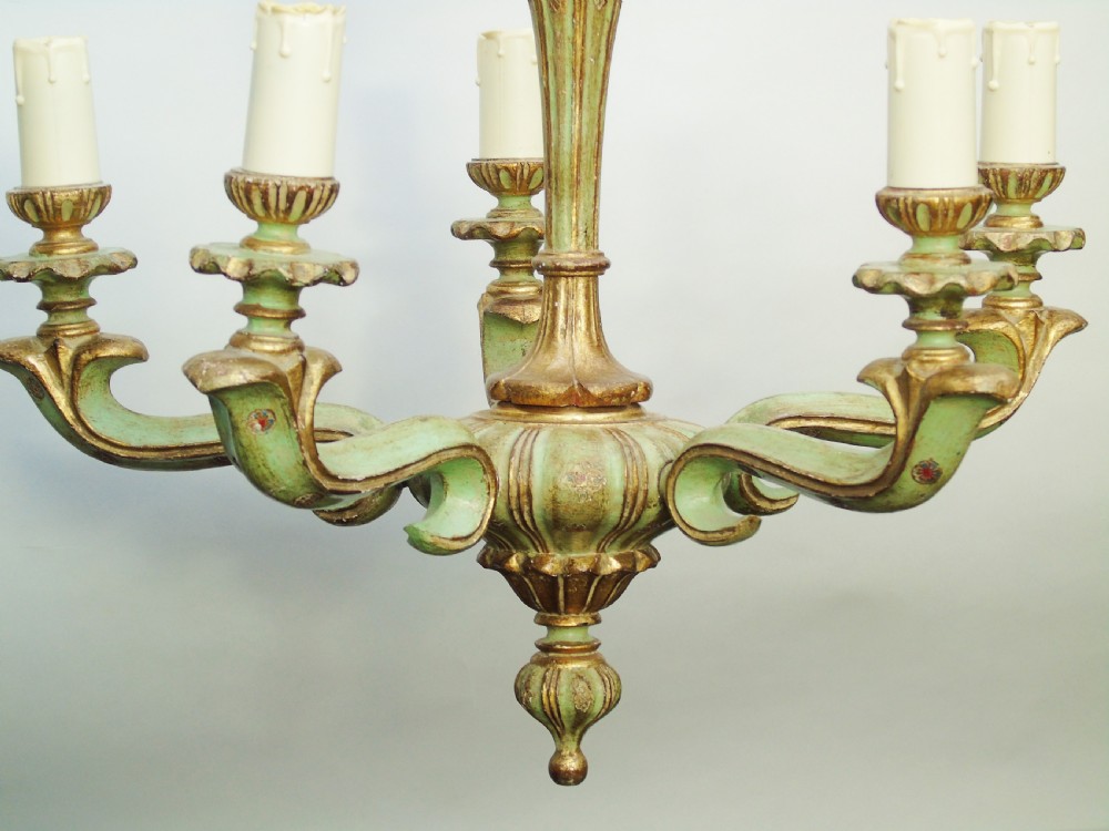 Elegant Venetian Carved and Hand Painted 5 Light Chandelier View IV