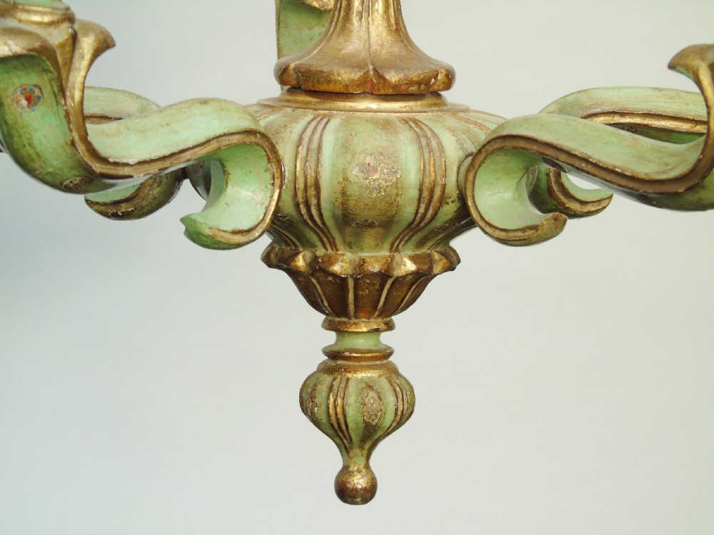 Elegant Venetian Carved and Hand Painted 5 Light Chandelier View V