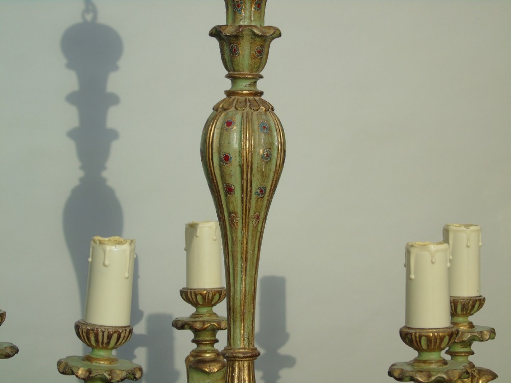 Elegant Venetian Carved and Hand Painted 5 Light Chandelier View VI
