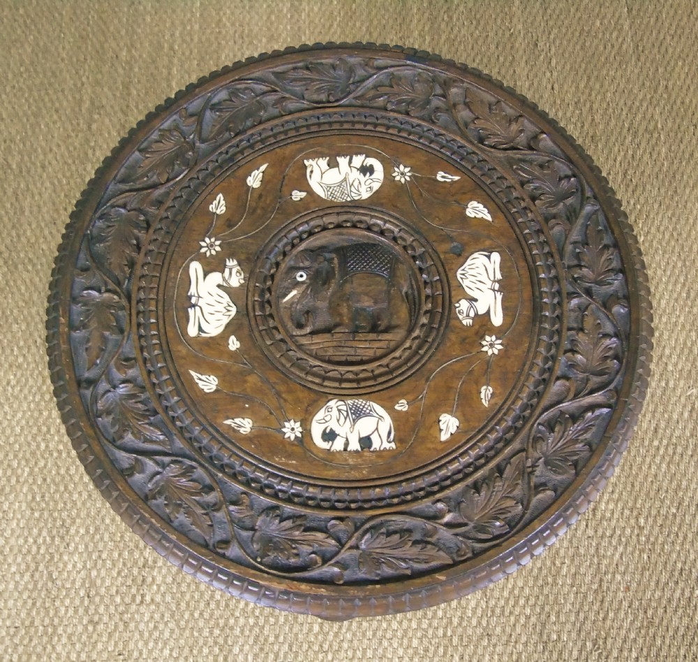 Antique Inlaid Hardwood Indian Table Camels and Elephants View III