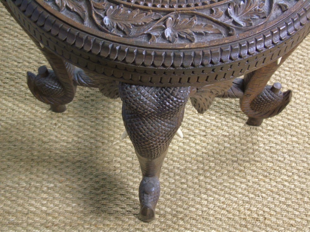 Antique Inlaid Hardwood Indian Table Camels and Elephants View IV