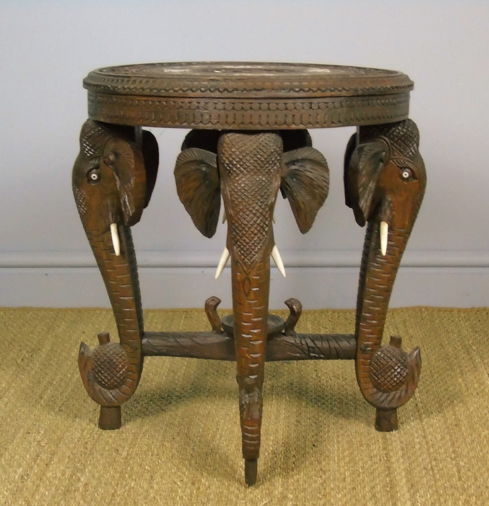 Antique Inlaid Hardwood Indian Table Camels and Elephants View V