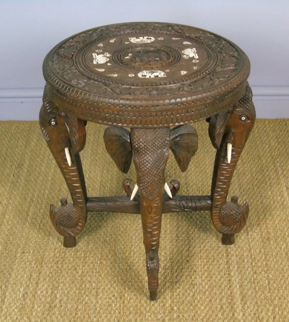 Antique Inlaid Hardwood Indian Table Camels and Elephants View VI