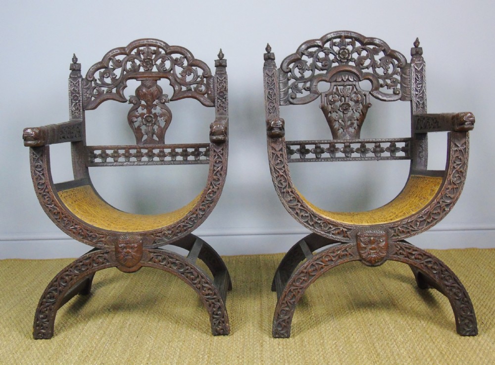 Imposing Pair of Antique Eastern Hardwood Chairs