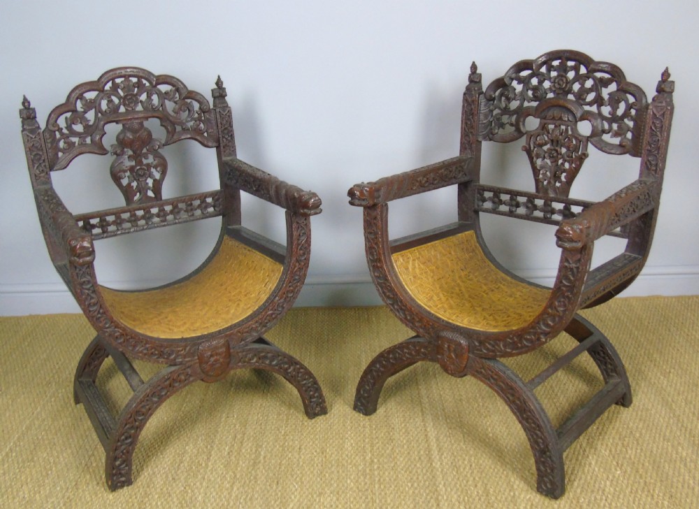 Imposing Pair of Antique Eastern Hardwood Chairs View VI