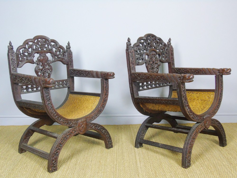 Imposing Pair of Antique Eastern Hardwood Chairs View IX