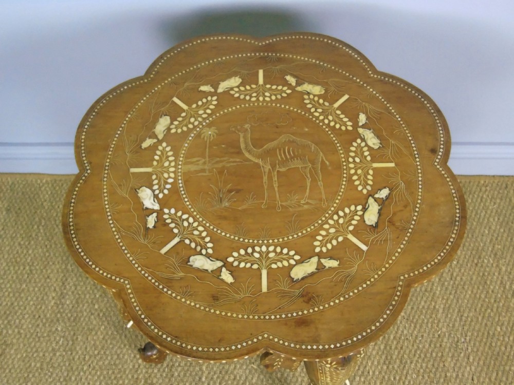 Antique Inlaid Hardwood Indian Table Camels and Rabbits View II