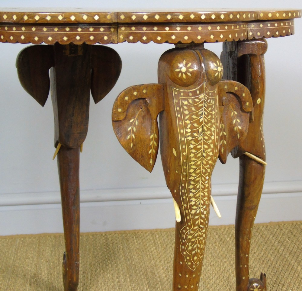 Antique Inlaid Hardwood Indian Table Camels and Rabbits View IV