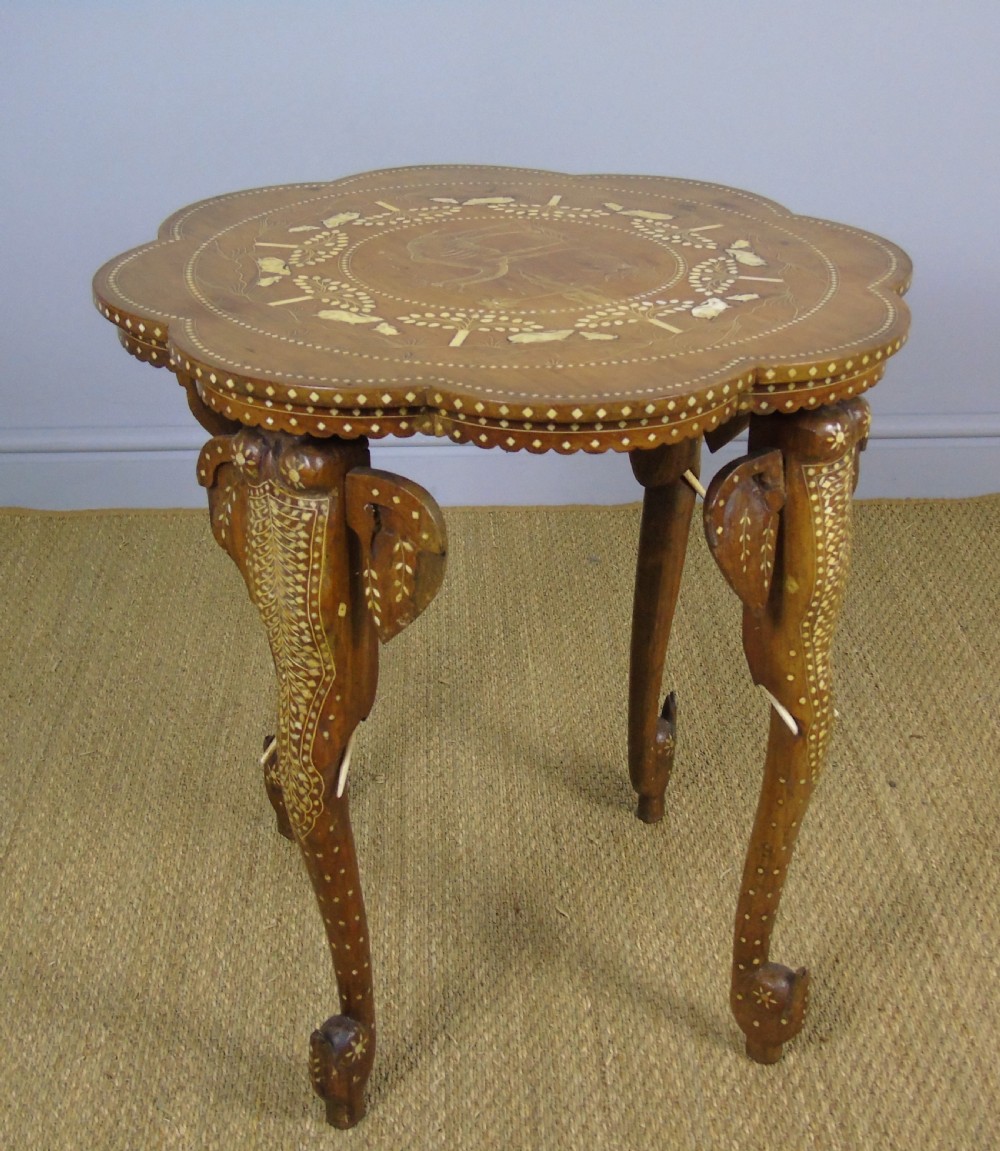 Antique Inlaid Hardwood Indian Table Camels and Rabbits View V