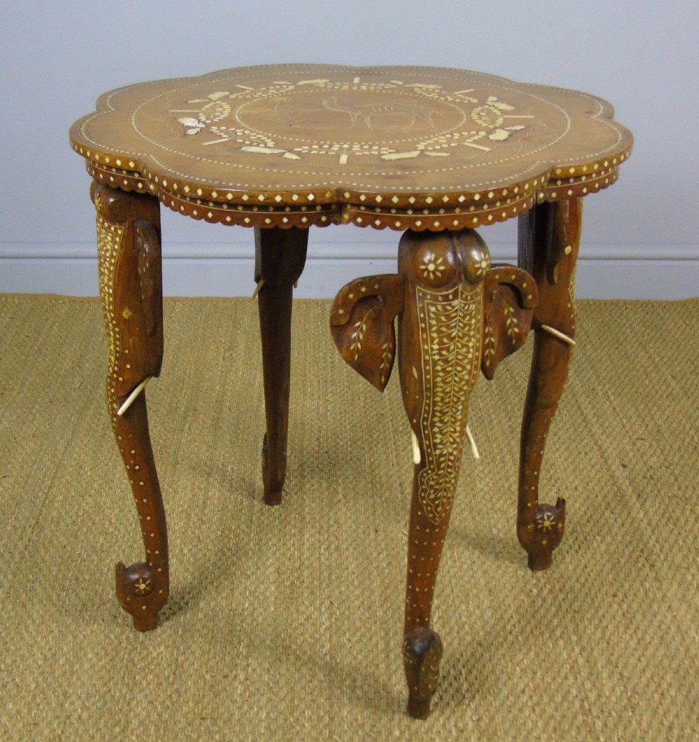 Antique Inlaid Hardwood Indian Table Camels and Rabbits View VI