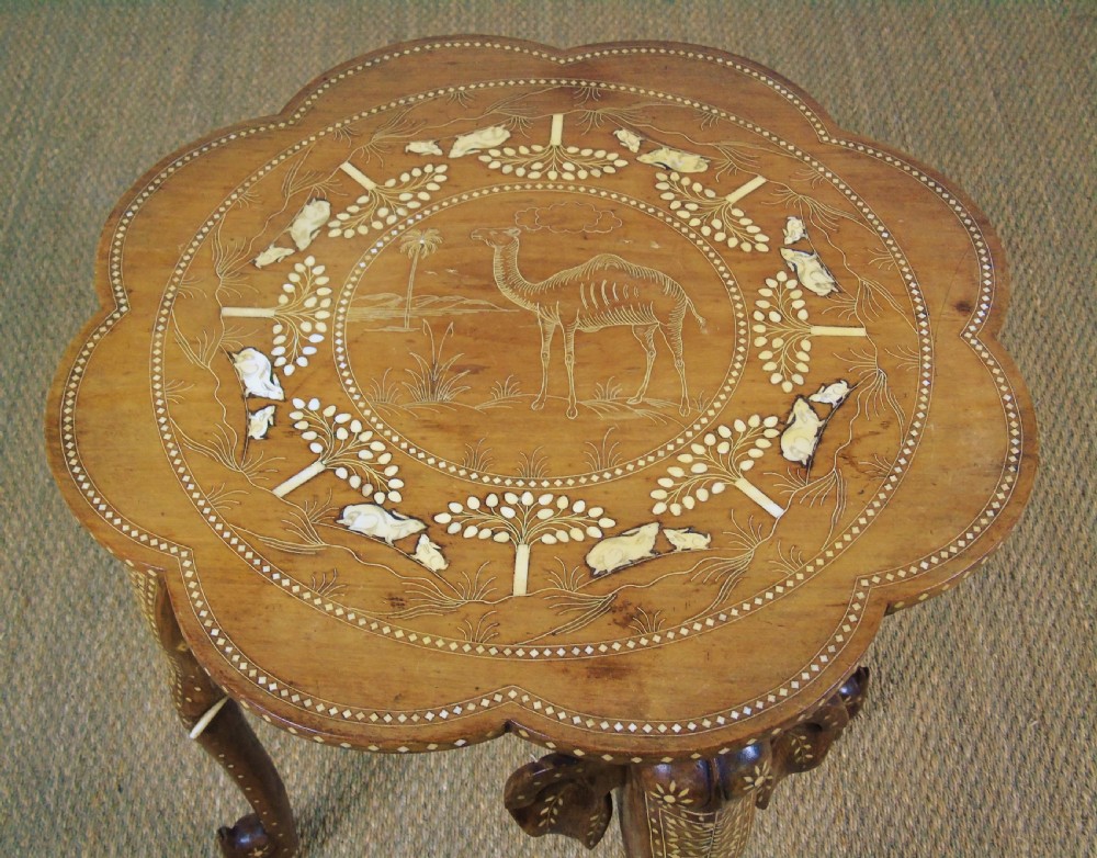 Antique Inlaid Hardwood Indian Table Camels and Rabbits View VII