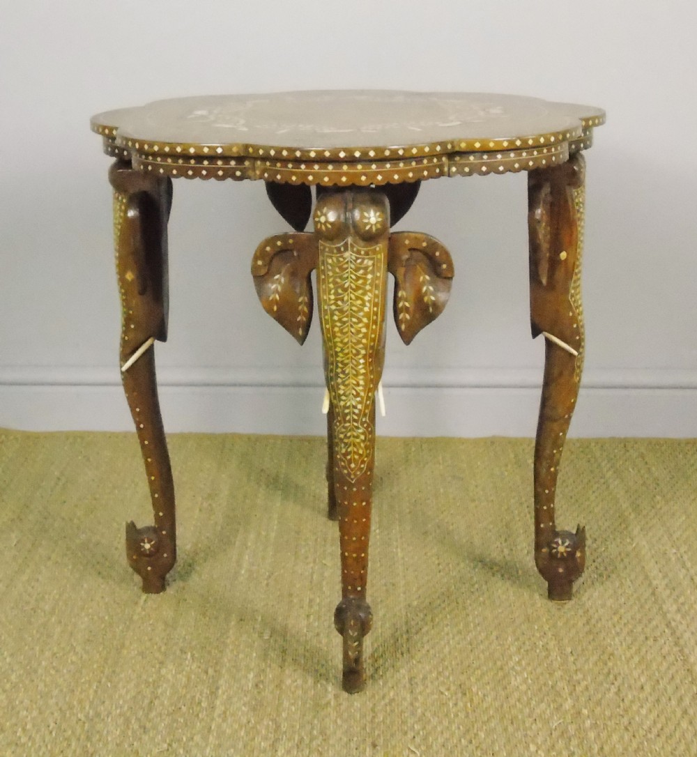 Antique Inlaid Hardwood Indian Table Camels and Rabbits View VIII