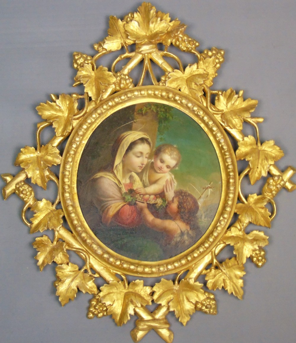 19th Century Oil Painting After Annibale Carracci Madonna & Child
