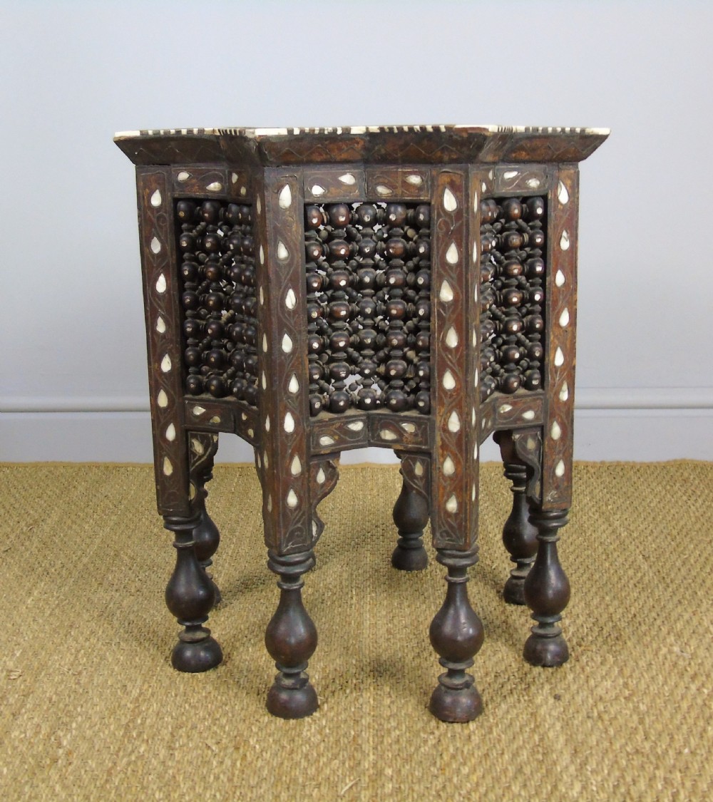 Antique Syrian Inlaid Hardwood Table Mother of Pearl 19th Century View II