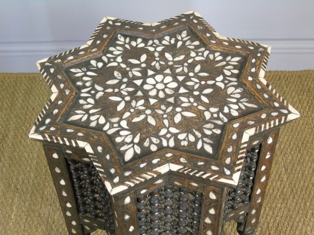 Antique Syrian Inlaid Hardwood Table Mother of Pearl 19th Century View III