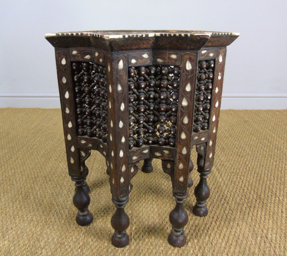 Antique Syrian Inlaid Hardwood Table Mother of Pearl 19th Century View IV