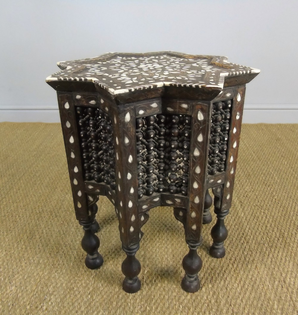 Antique Syrian Inlaid Hardwood Table Mother of Pearl 19th Century View V