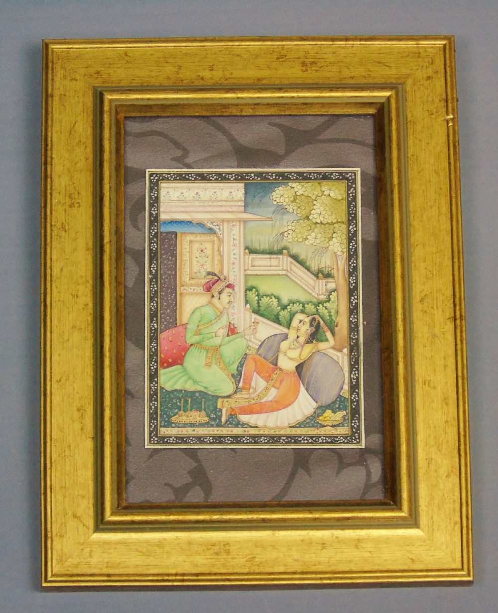 Antique Indian Miniature Painting (lovers in garden)