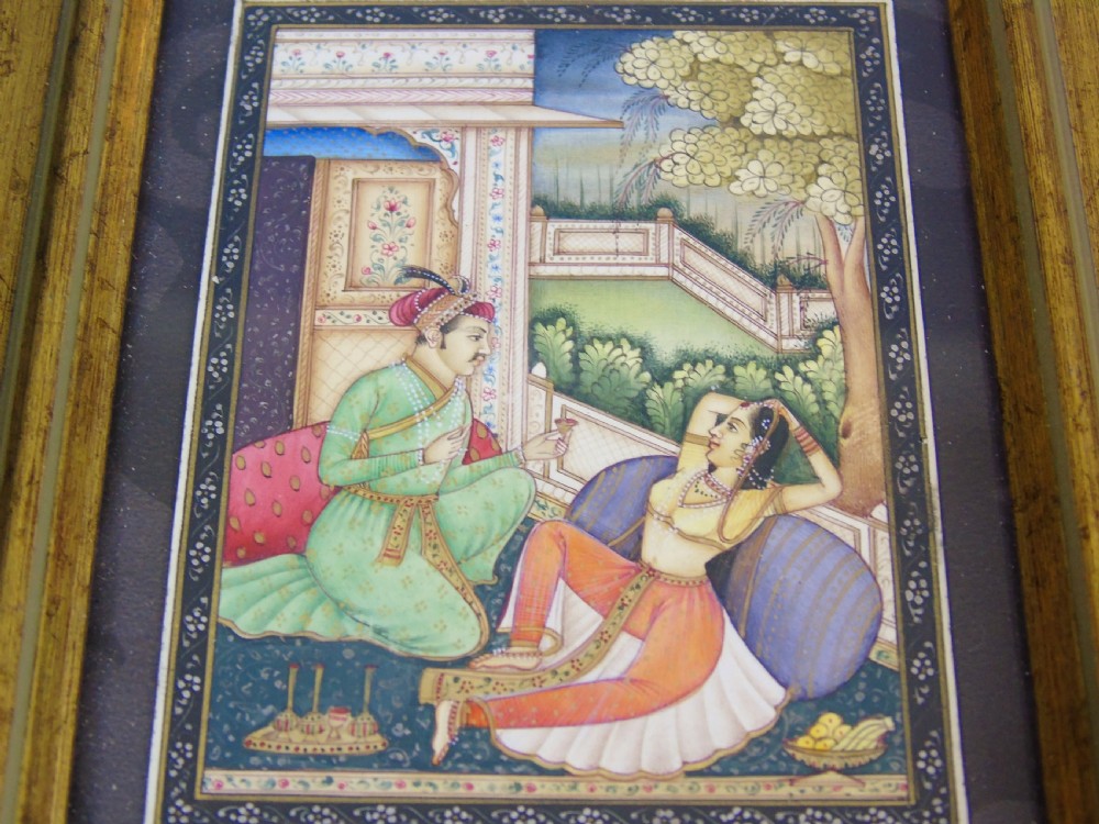 Antique Indian Miniature Painting (lovers in garden) View III