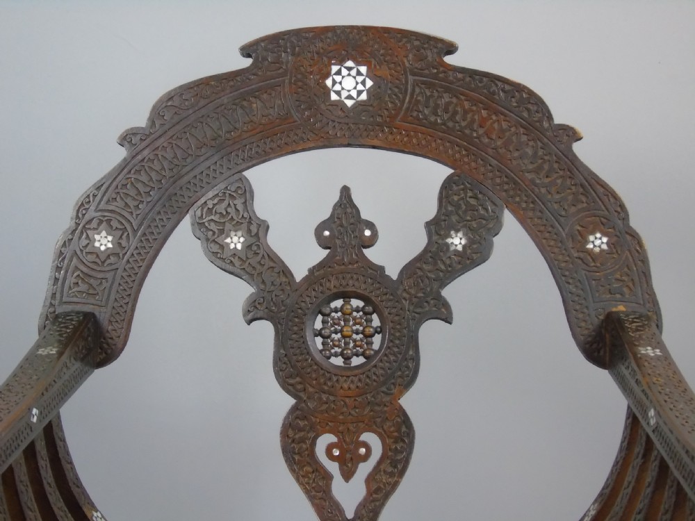 Antique Inlaid Syrian Hardwood Savonorola Armchair View VIII
