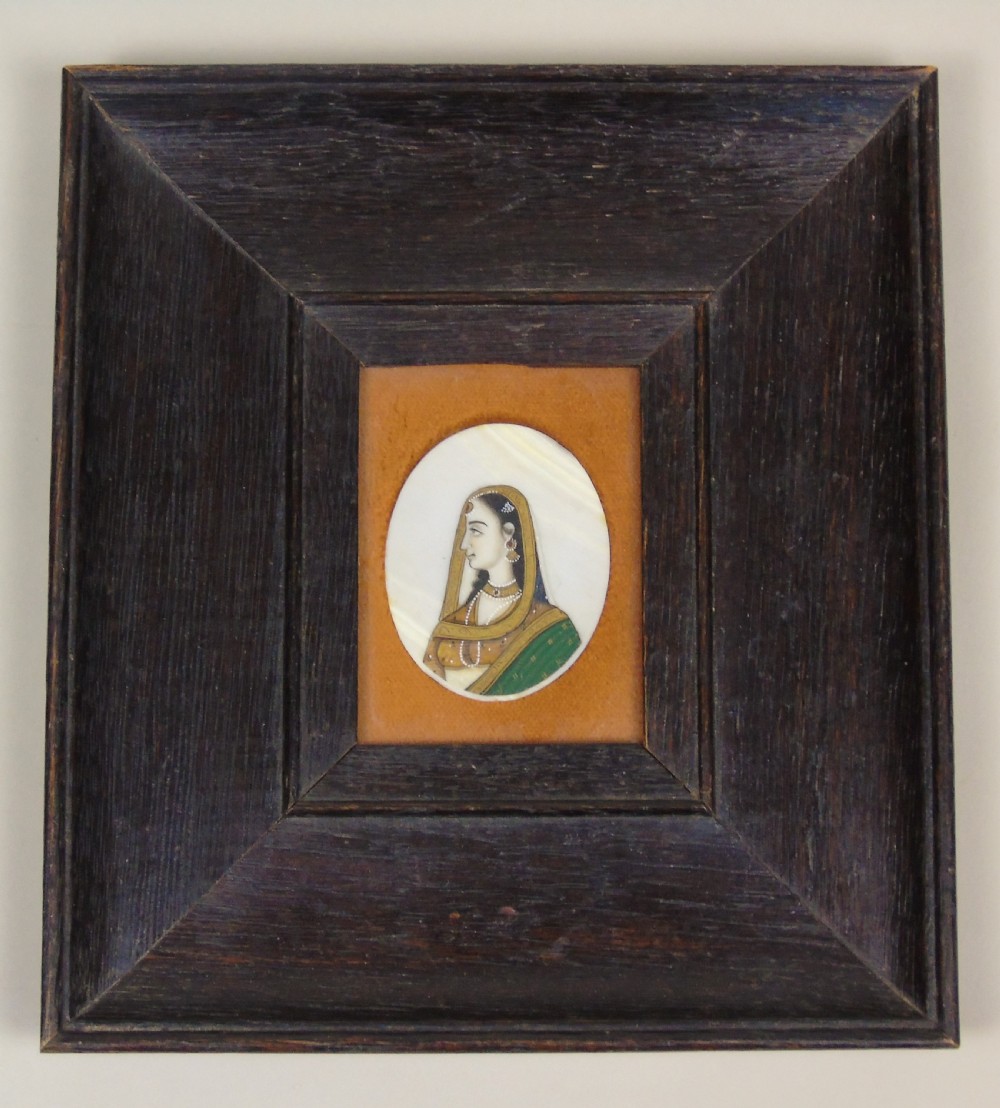 Antique Indian Gouache Miniature Portrait Painting on Ivory of a Lady