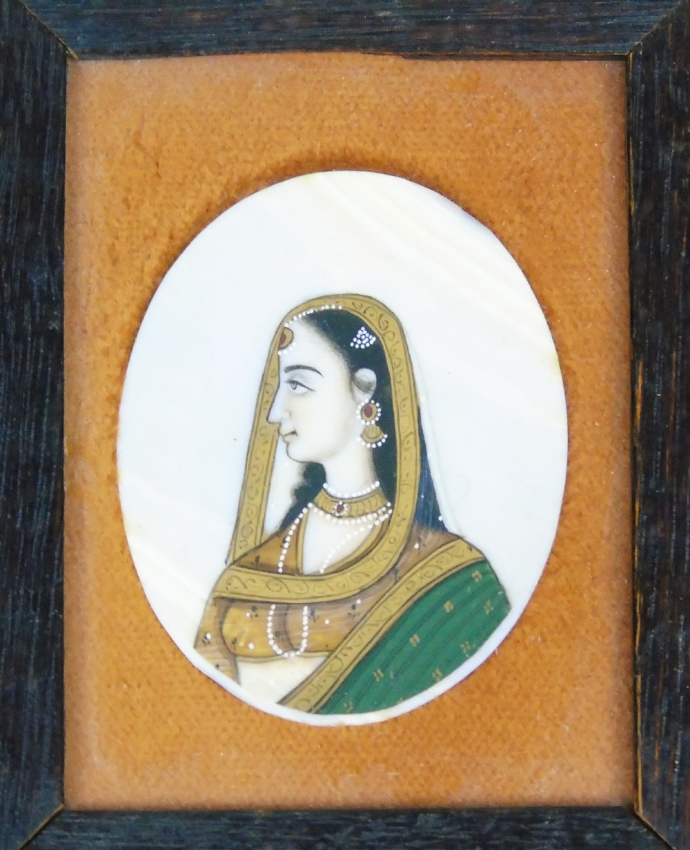 Antique Indian Gouache Miniature Portrait Painting on Ivory of a Lady View II