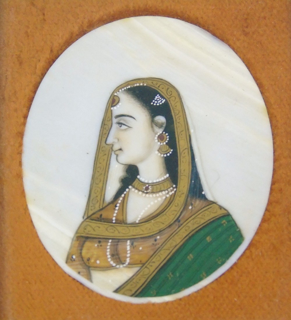 Antique Indian Gouache Miniature Portrait Painting on Ivory of a Lady View IV