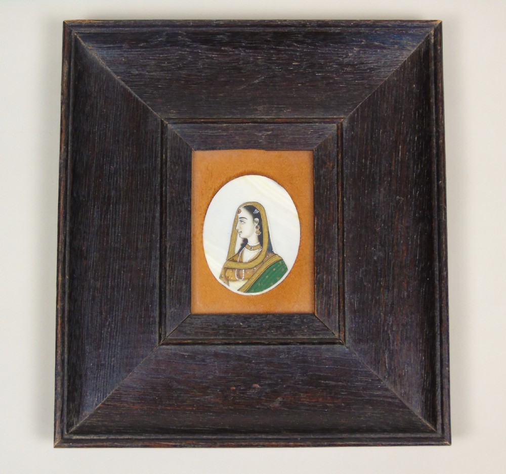 Antique Indian Gouache Miniature Portrait Painting on Ivory of a Lady View VI