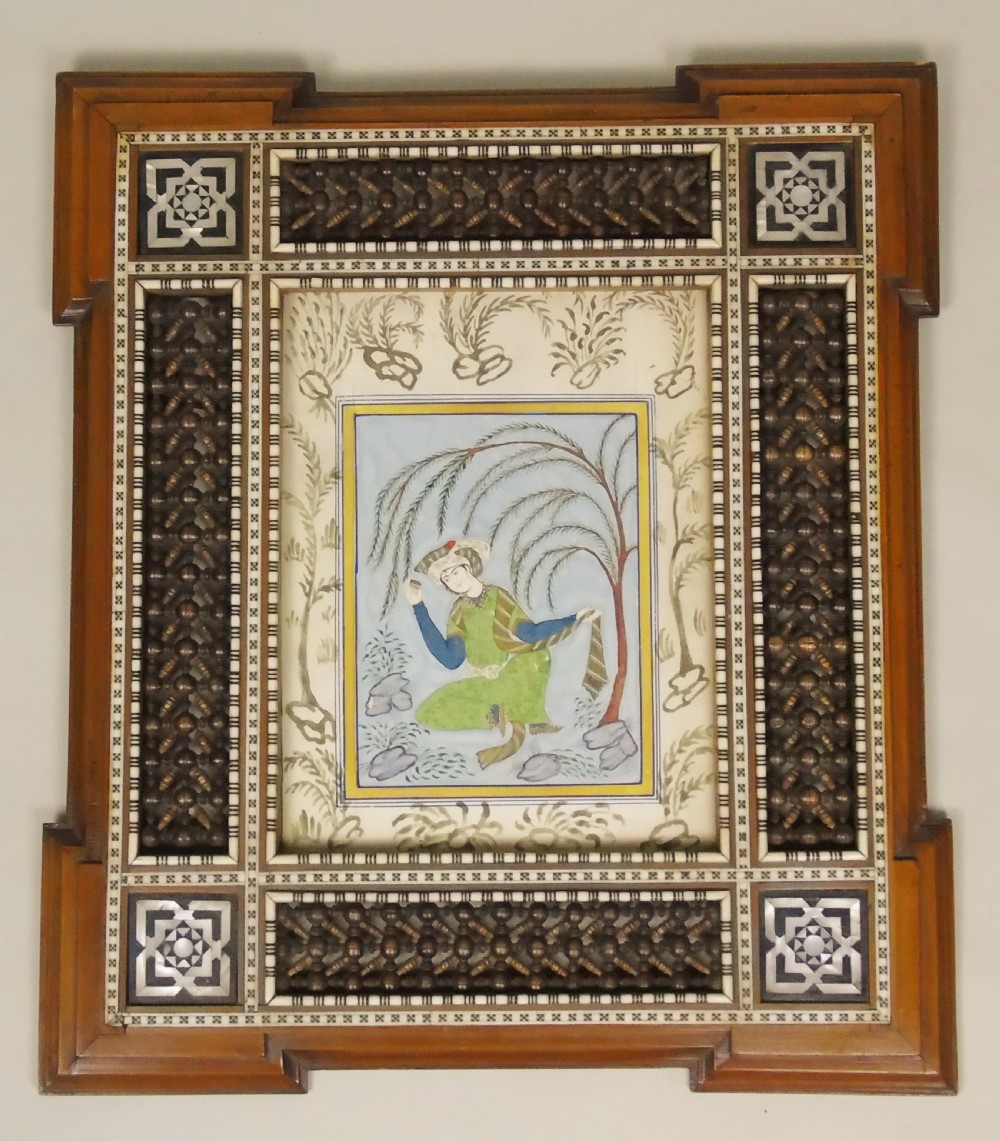 Antique Qajar Watercolour in Stunning Decorative Frame