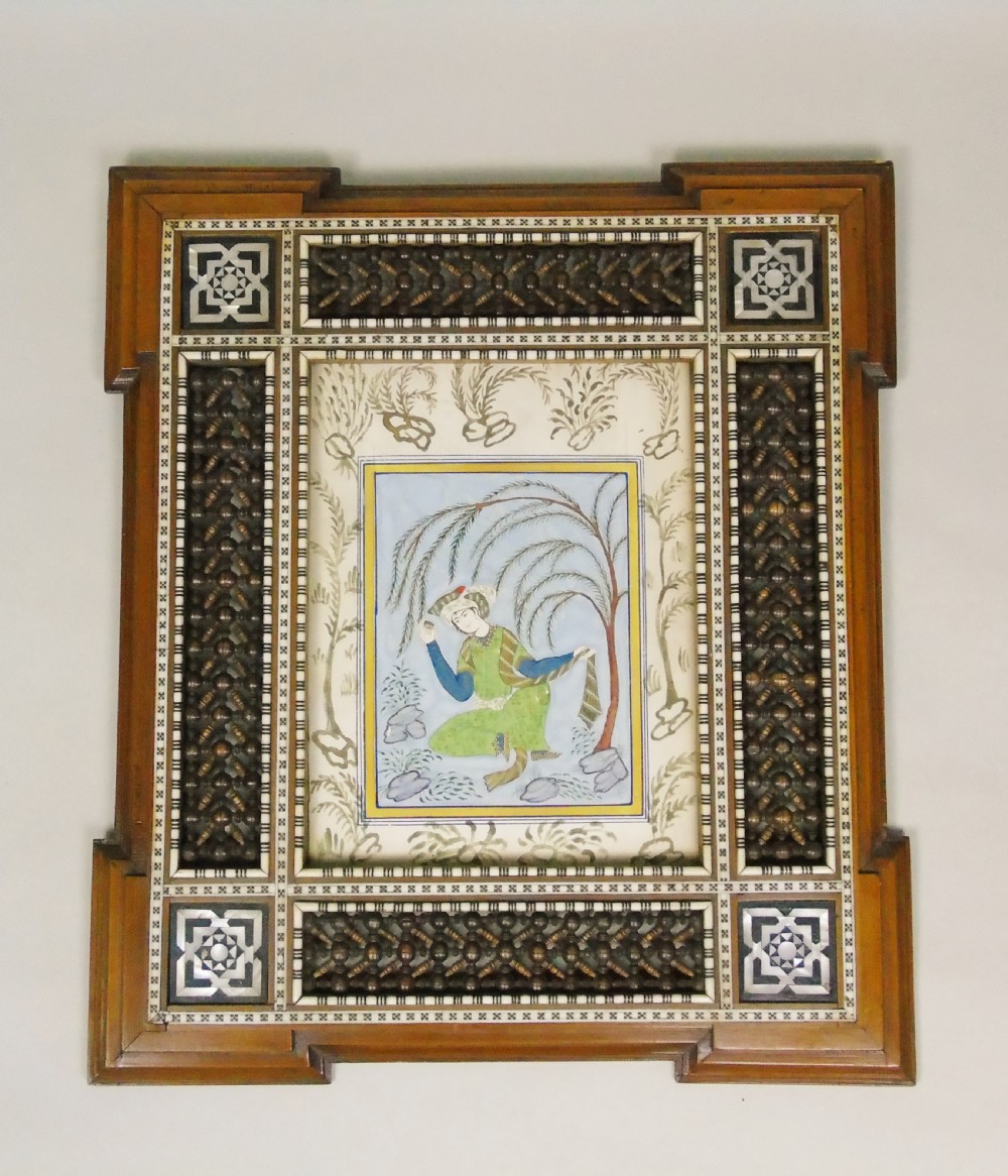 Antique Qajar Watercolour in Stunning Decorative Frame View VII