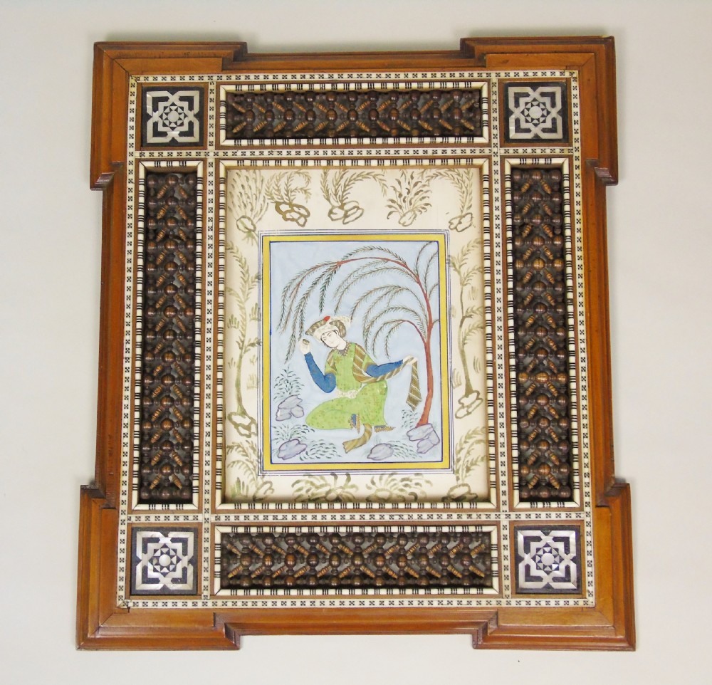 Antique Qajar Watercolour in Stunning Decorative Frame View VIII
