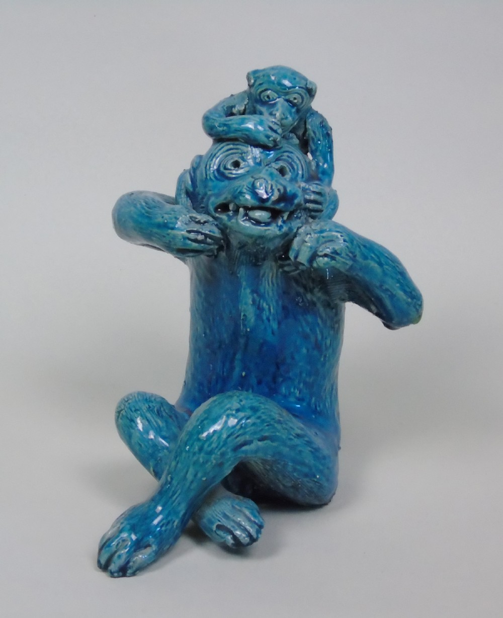 Chinese Turquoise Glazed Monkey and Infant 19th Century View II