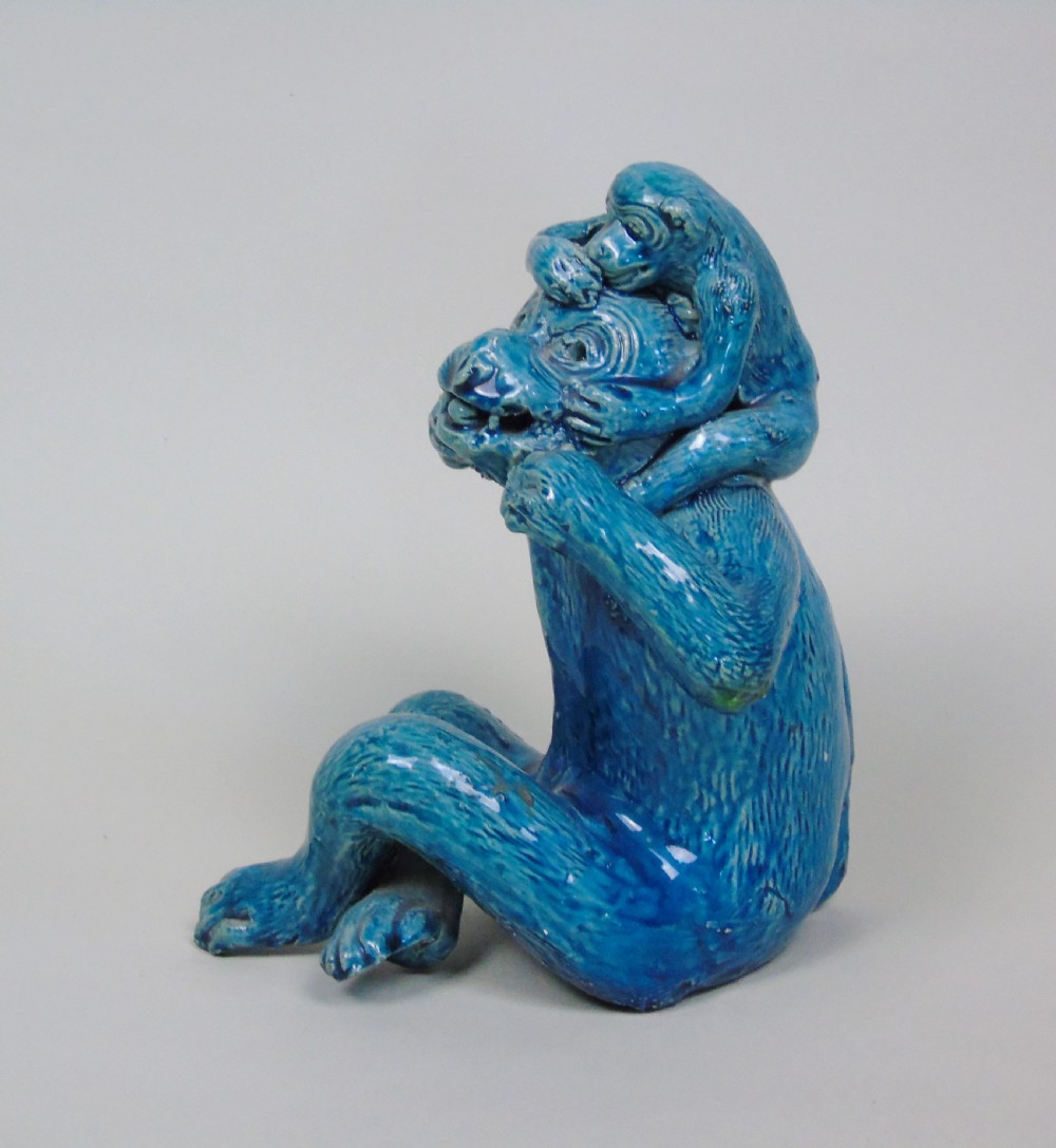 Chinese Turquoise Glazed Monkey and Infant 19th Century View III