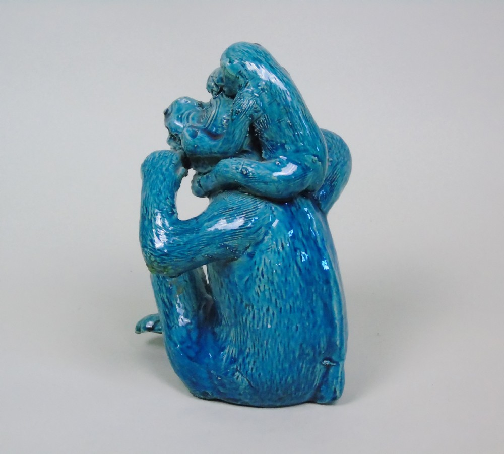 Chinese Turquoise Glazed Monkey and Infant 19th Century View IV