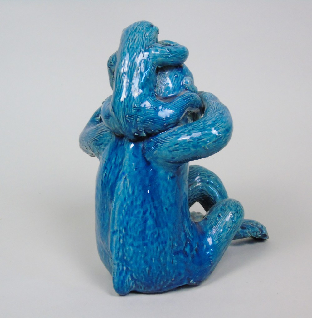 Chinese Turquoise Glazed Monkey and Infant 19th Century View V