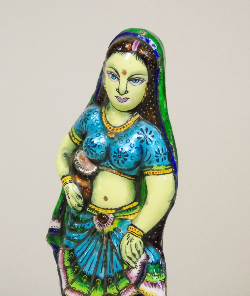 Antique Indian Figure of Girl White Metal and Hardstone View II