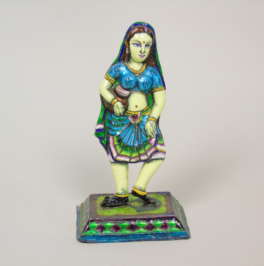 Antique Indian Figure of Girl White Metal and Hardstone View III